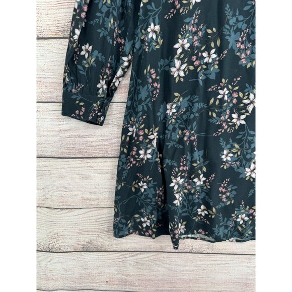 Velvet by Graham & Spencer Long Sleeve Keyhole Floral Slip Dress Women's M Green - Picture 5 of 16
